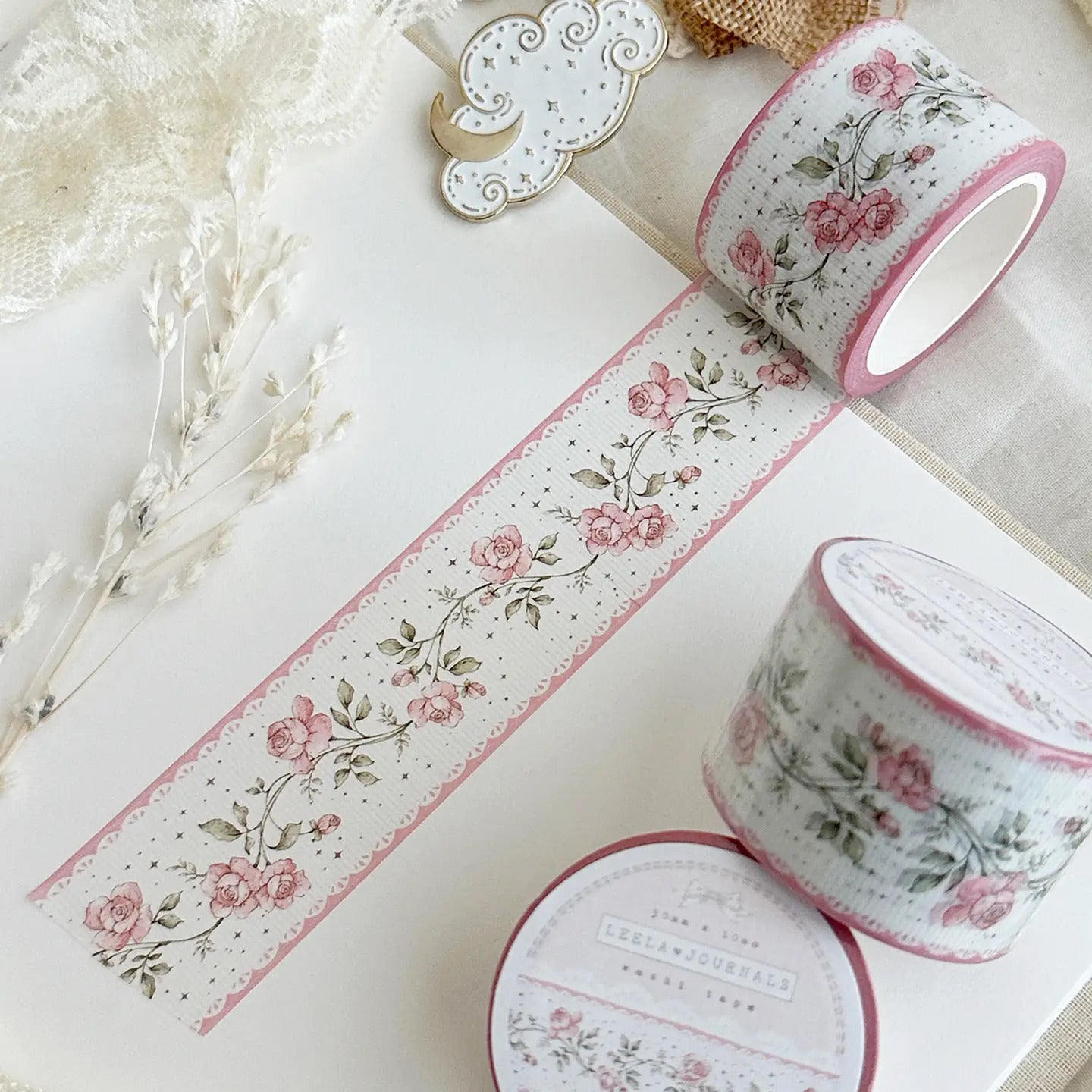 Leelajournals Washi Tape - Pink Rose Ribbed Lace