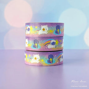 Meow Amor Creative Washi Tape - Shooting Stars Cats Holo Foil
