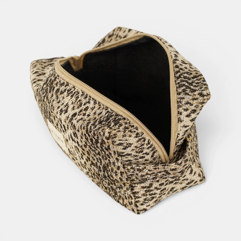 De La Mur Line US Inc. - Leopard Jacquard Squared Makeup Bag - Beige & Black