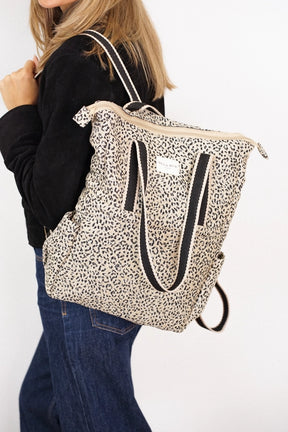 De La Mur Line US Inc. - Leopard Jacquard Backpack/Shoulder Bag - Beige & Black