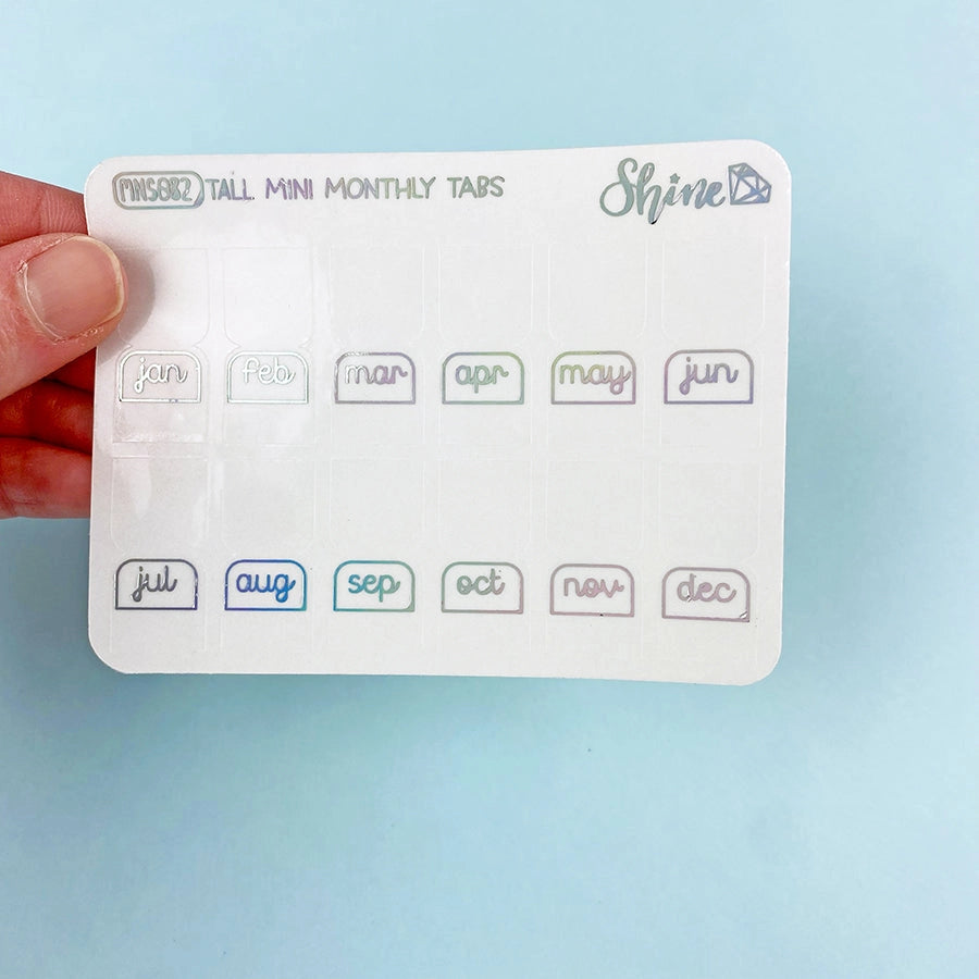Shine Sticker Studio Mini Monthly Tabs - Clear Foil Tall