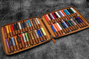 Galen Leather Co. Zippered Collector Pen Case for 60 Kawecos - Crazy Horse Brown