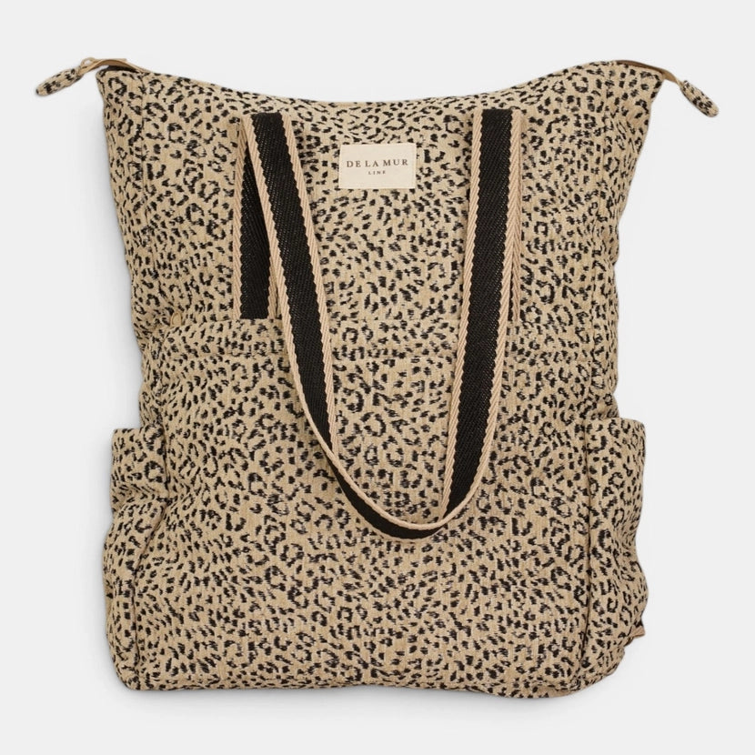 De La Mur Line US Inc. - Leopard Jacquard Backpack/Shoulder Bag - Beige & Black