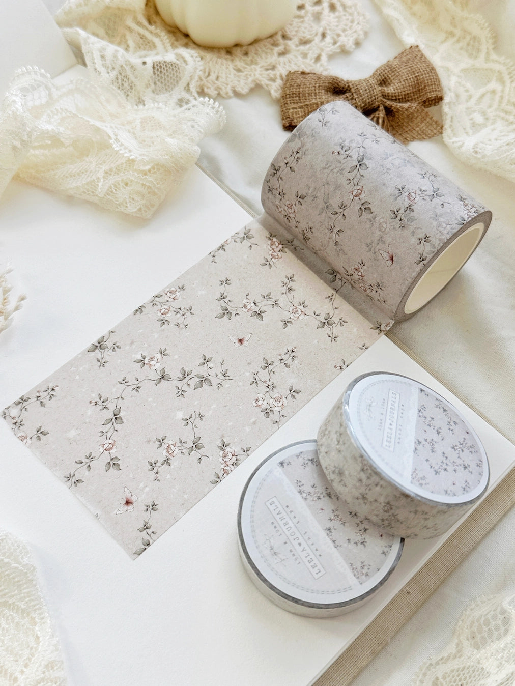Leelajournals Washi Tape - Peach Roses on Gray