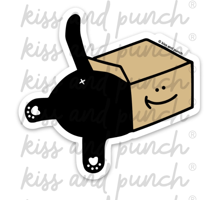 Kiss and Punch - Vinyl Sticker - Cat in Box