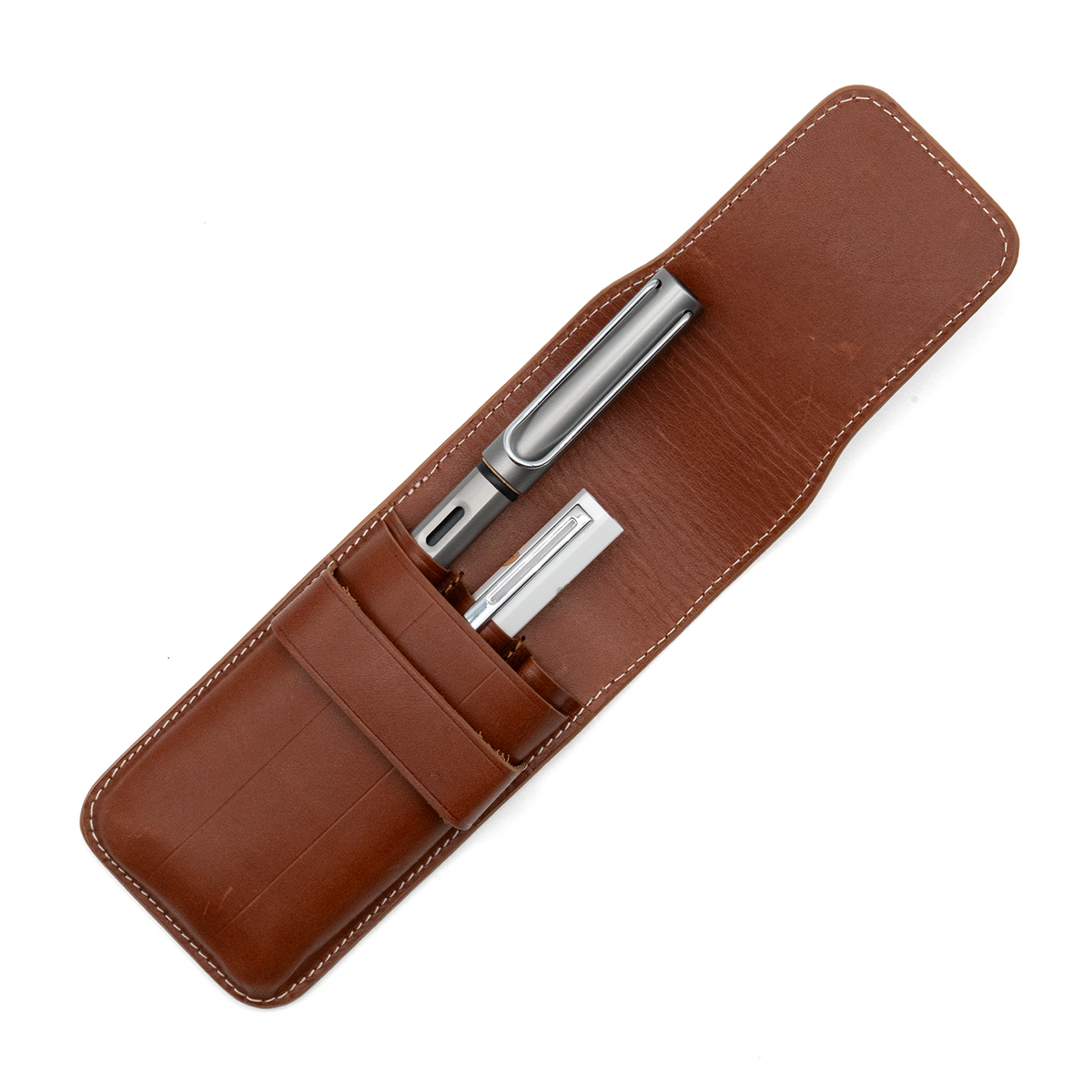 Galen Leather Co. Flap Pen Case for 3 Pens - Brown