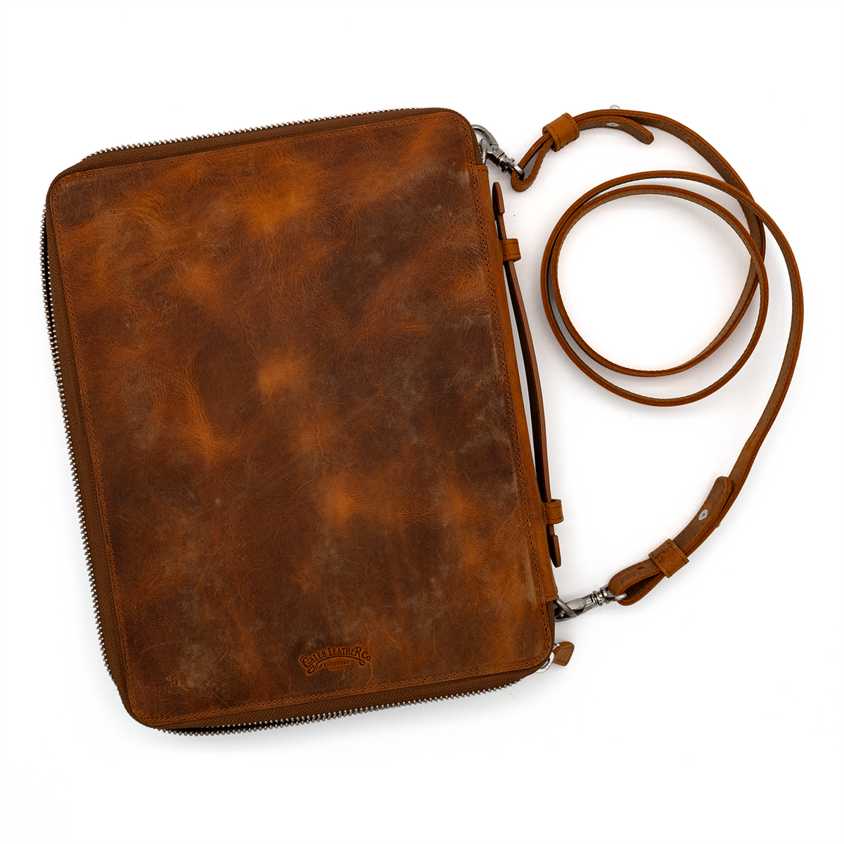 Galen Leather Co. Leather Compendium Bag - A4 Zippered Folio Organizer - Crazy Horse Brown