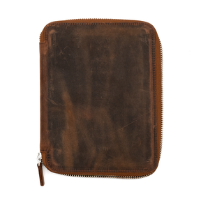 Galen Leather Co. Zippered 10 Slot Pen Case with A5 Notebook Holder  Havana Brown