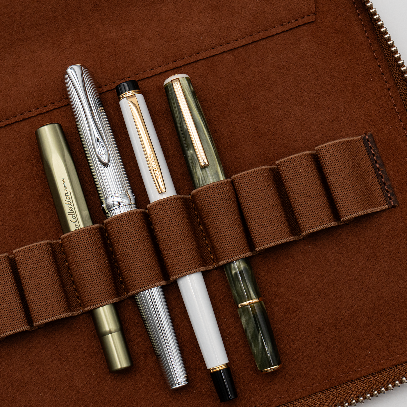 Galen Leather Co. Zippered 10 Slot Pen Case with A5 Notebook Holder  Havana Brown