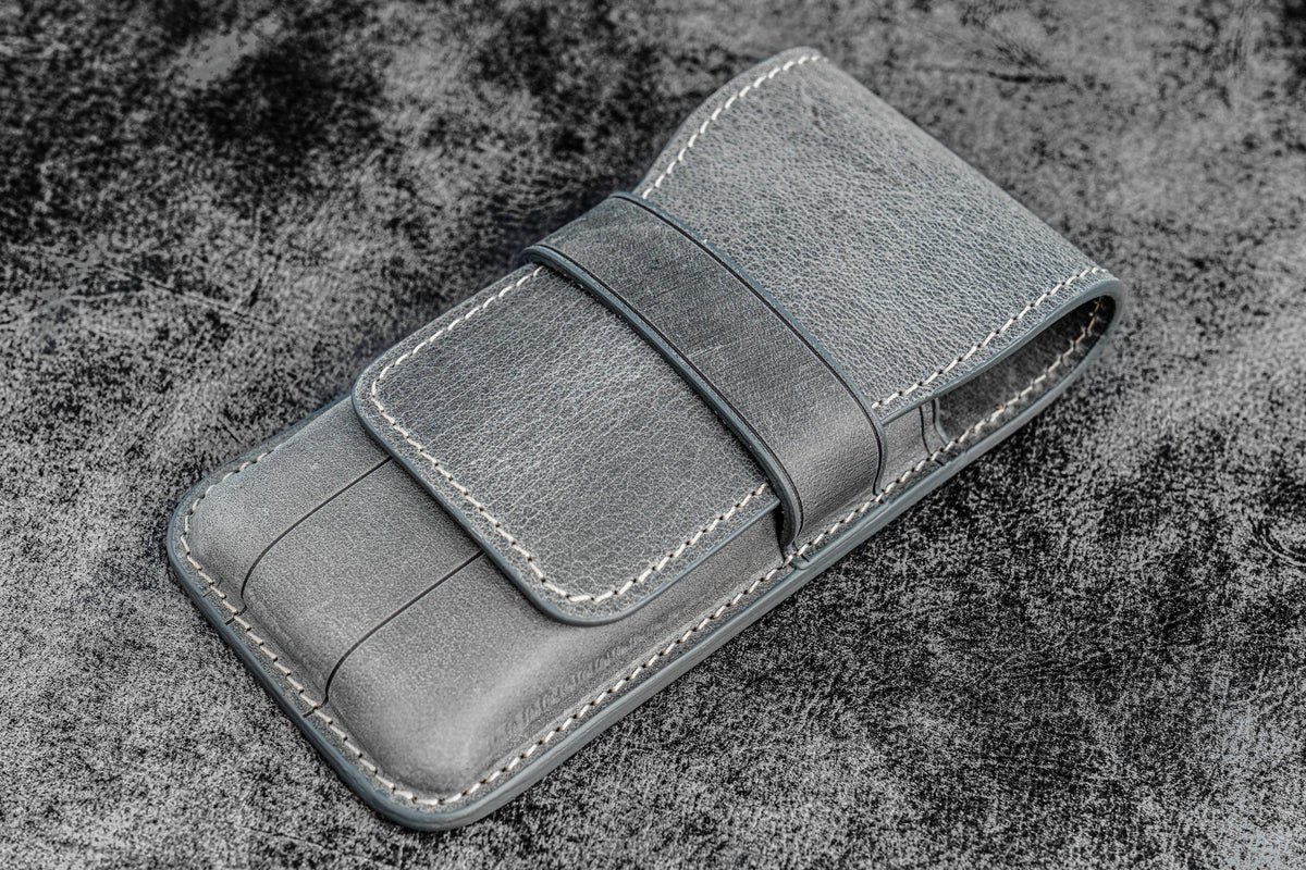 Galen Leather Co. Flap Pen Case for 3 Pens - Crazy Horse Smoky