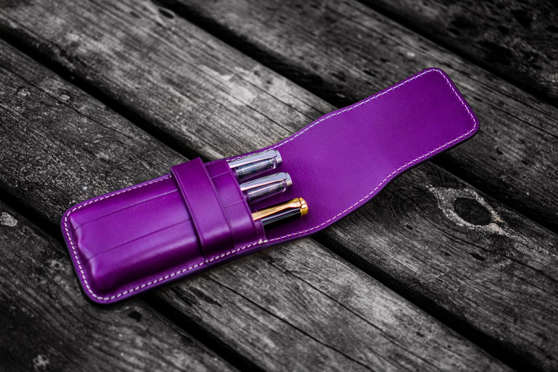 Galen Leather Co. Flap Pen Case for 3 Pens - Purple