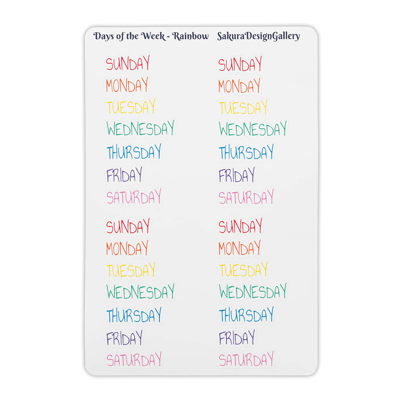Sakura Design Gallery - Vinyl Stickers - Days of the Week - Rainbow