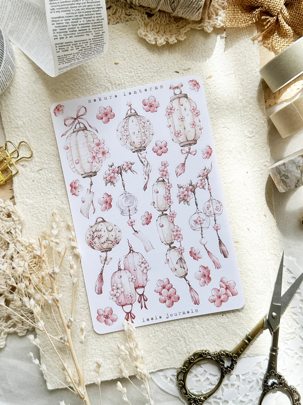 Leelajournals Sticker Sheet - Pink Sakura Lanterns