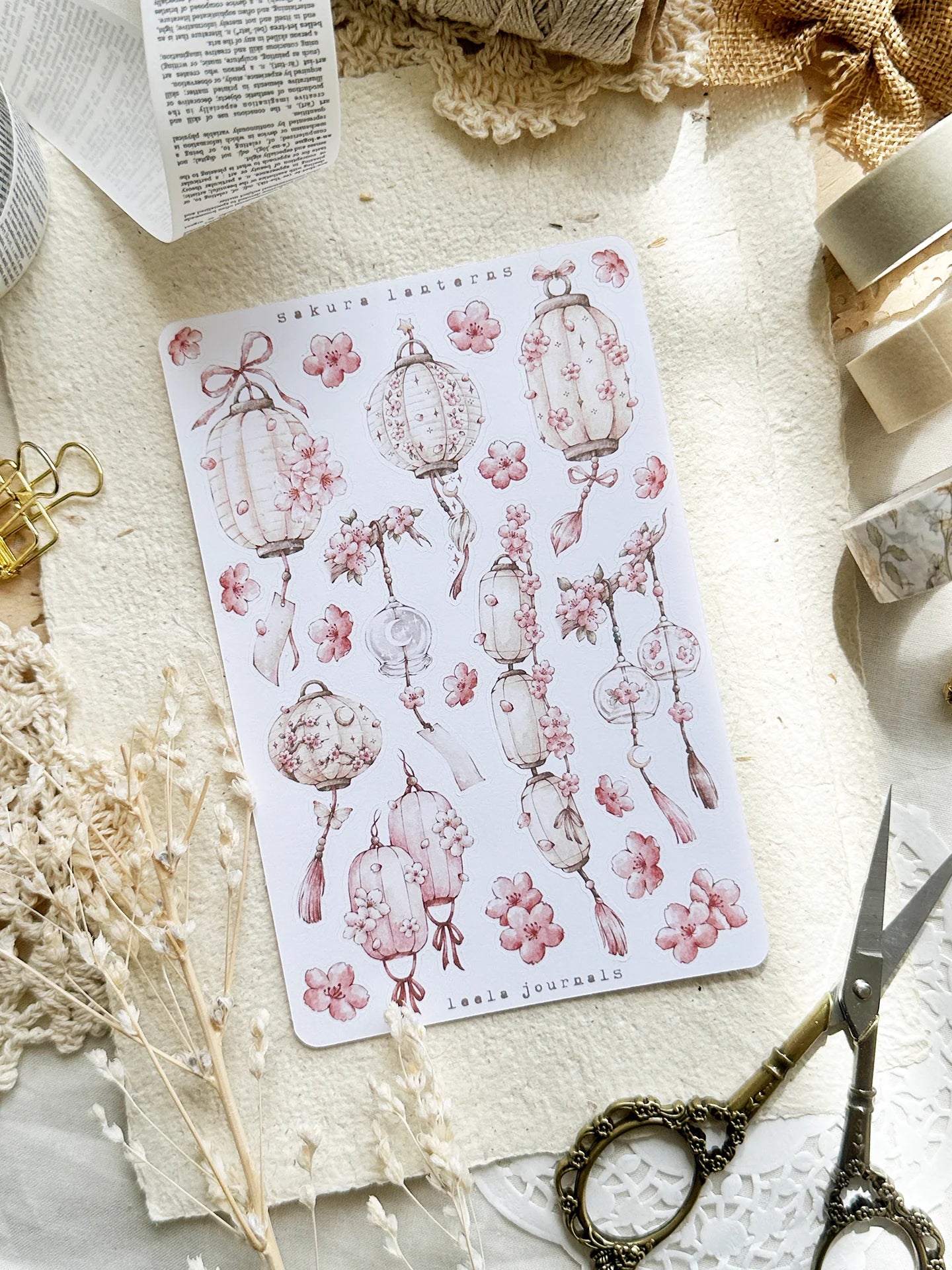 Leelajournals Sticker Sheet - Pink Sakura Lanterns