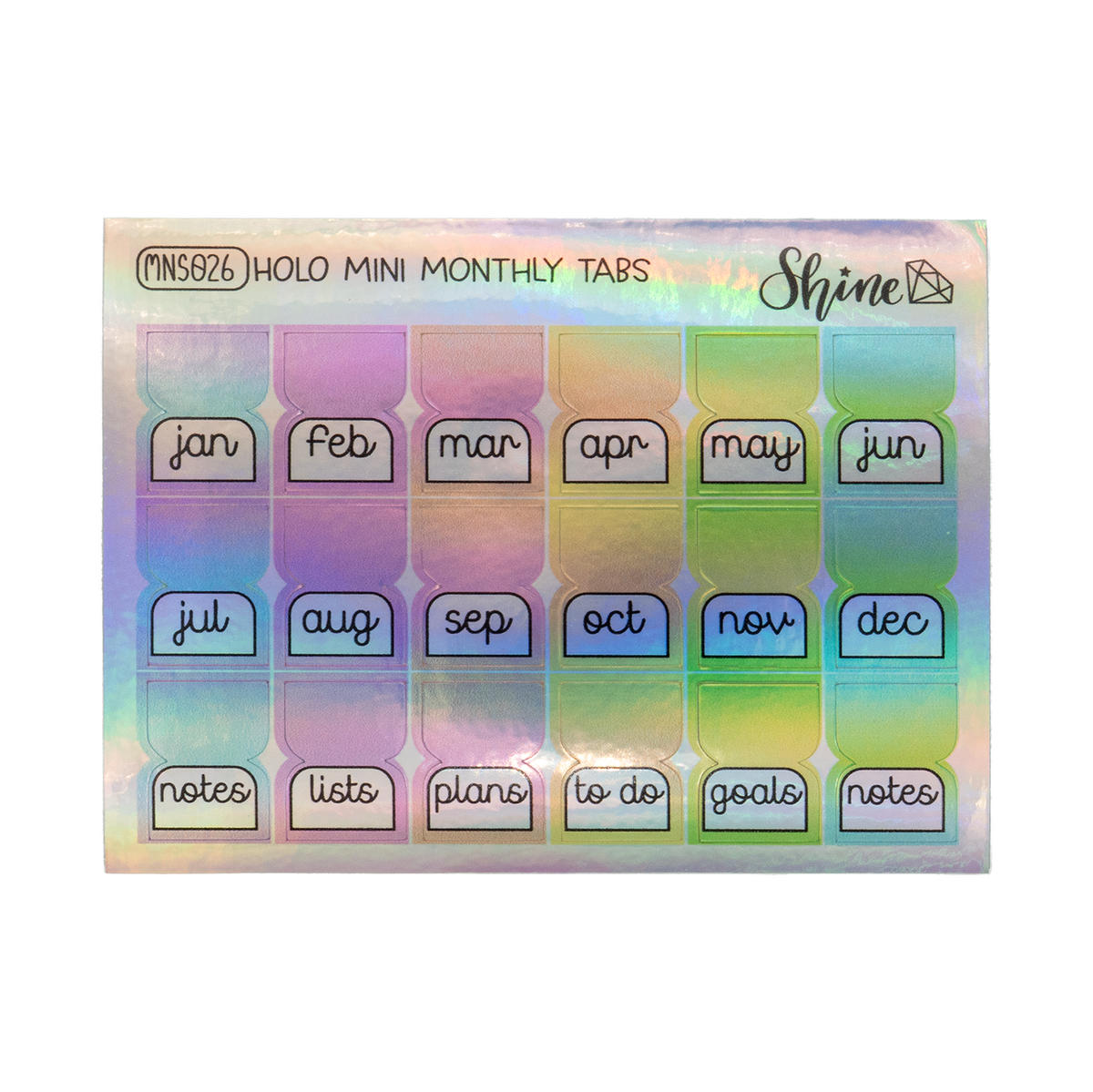Shine Sticker Studio Mini Monthly Tabs - Rainbow Holo Foil