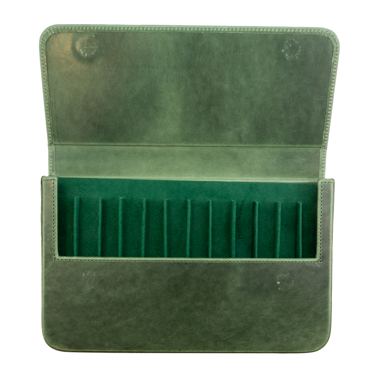 Galen Leather Co. Magnum Opus 12 Slot Hard Pen Case -  Forest Green