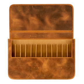 Galen Leather Co. Magnum Opus 12 Slot Hard Magnetic Pen Case- Crazy Horse Brown
