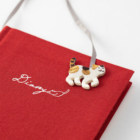 Midori Diary with Embroidered bookmark - Cat