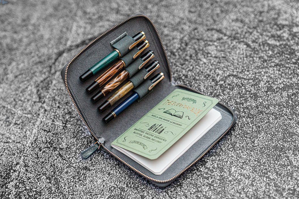Galen Leather Co. Zippered 5 Slot Pen Case - Crazy Horse Smoky