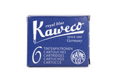 Kaweco Royal Blue is a medium royal blue fountain pen ink with medium shading and high copper sheen. It dries in 20 seconds in a medium nib on Rhodia and has an average flow. Kaweco ink is made in Germany.