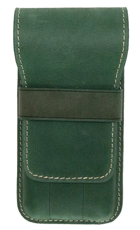 Galen Leather Co. Flap Pen Case for 3 Pens - Crazy Horse Forest Green