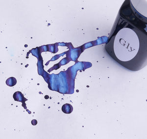 Fountain pen ink from Organics Studio, handmade in Maryland. If you are seeking a good sheening fountain pen ink, then this is for you! A Royal blue ink, with strong red to purple sheen even with less than fountain pen friendly paper.