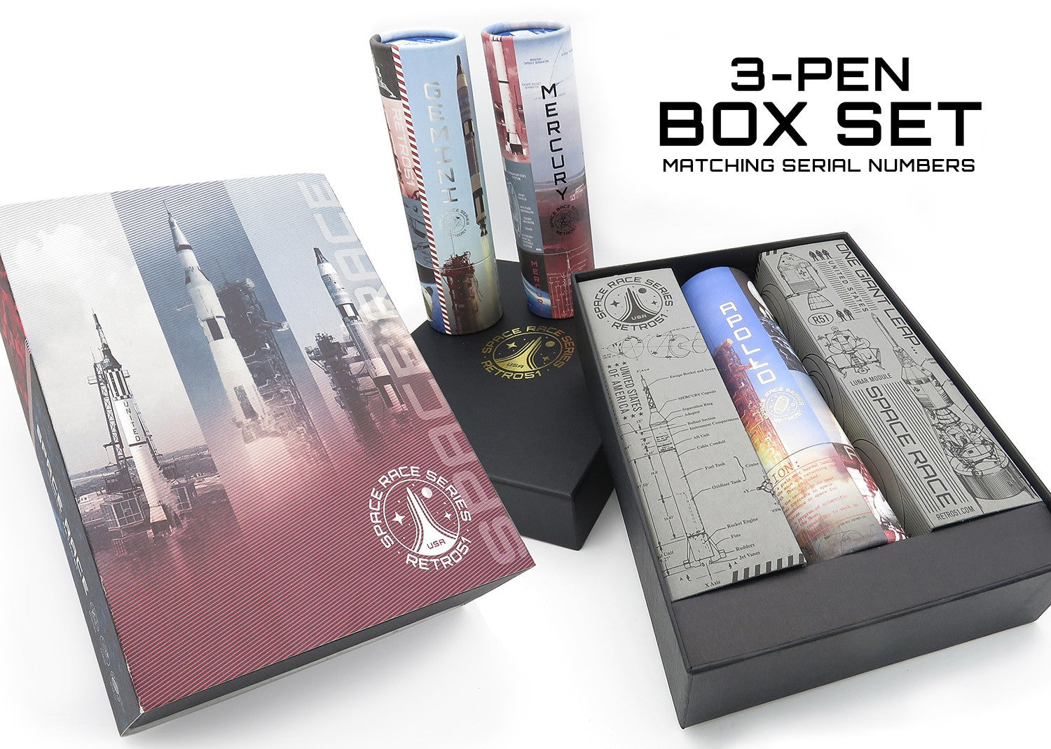 Retro 1951 Space Race - 3 Pen Box Set Apollo, Gemini, Mercury