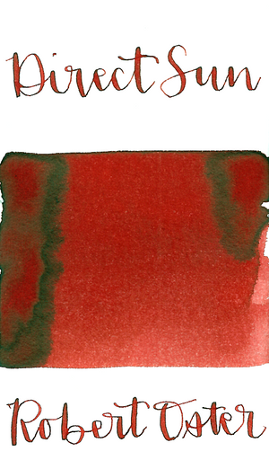 Robert Oster Direct Sun is a brash fiery red fountain pen ink with medium shading. 
