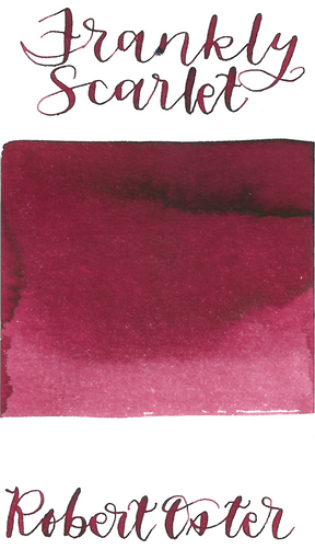 Robert Oster Frankly Scarlet is a deep desaturated red fountain pen ink with low shading.