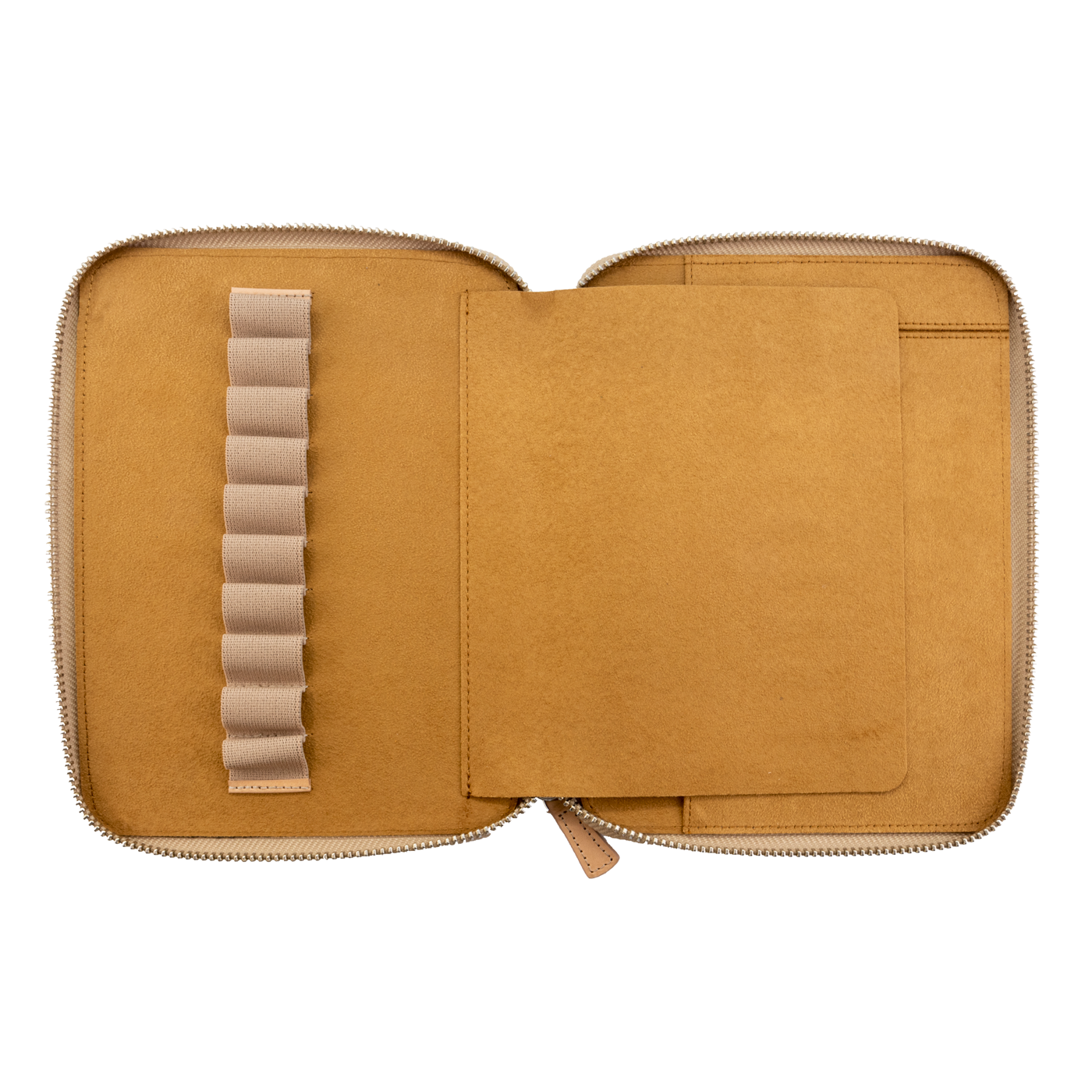 Galen Leather Co. Zippered 10 Slot Pen Case with A5 Notebook Holder - Undyed Leather