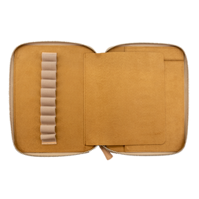 Galen Leather Co. Zippered 10 Slot Pen Case with A5 Notebook Holder - Undyed Leather