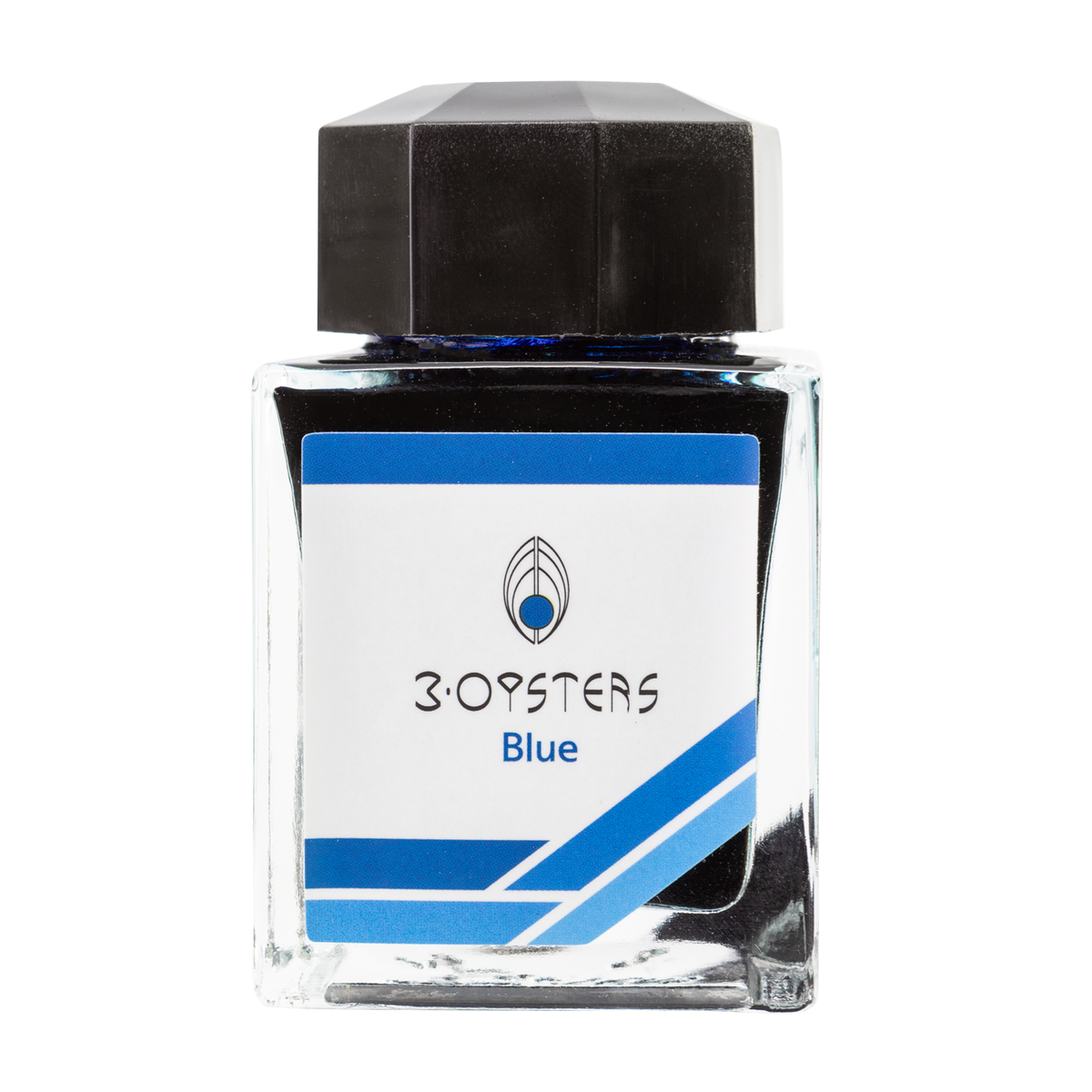 3 Oysters Blue from the Delicious collection is a classic medium blue fountain pen ink with medium shading. It dries in 50 seconds in a medium nib on Rhodia and has a slightly dry flow.The glass bottle has a cut out corner to lean the bottle for a decorative display. 3 Oysters ink is made in Korea.  Pantone color: 2945C