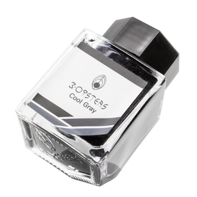 3 Oysters Cool Gray from the Delicious collection is a cool-tone medium grey fountain pen ink with medium shading. It dries in 30 seconds in a medium nib on Rhodia and has a slightly dry flow.The glass bottle has a cut out corner to lean the bottle for a decorative display. 3 Oysters ink is made in Korea.  Pantone color: 11C