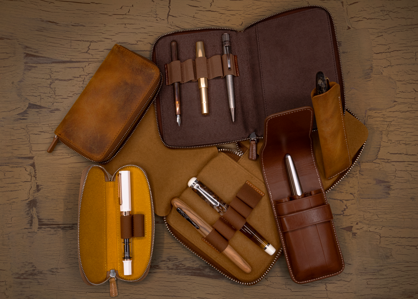 Galen Leather Co. Zippered 3 Slot Pen Case - Undyed Leather