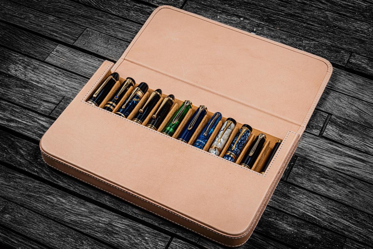 Galen Leather Co. Magnum Opus 12 Slot Hard Magnetic Pen Case - Undyed Leather