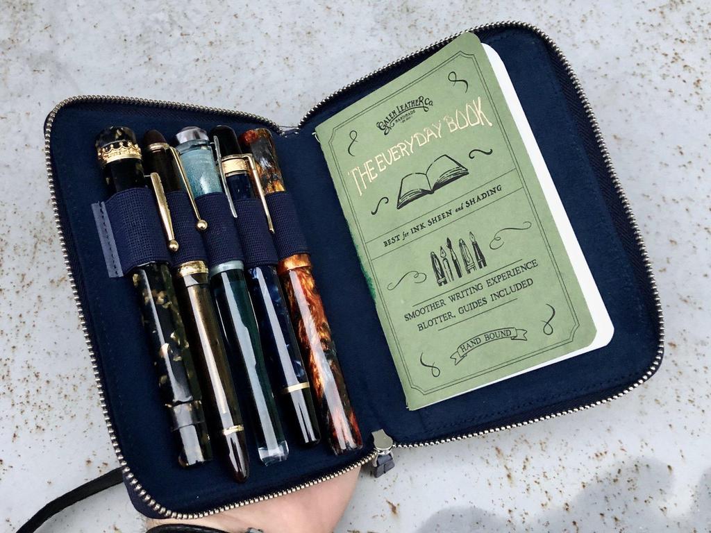 Galen Leather Co. Zippered 5 Slot Pen Case - Crazy Horse Navy Blue