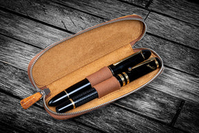 Galen Leather Co. Zippered Duo Slim Pen Case for 2 Pens - Crazy Horse Brown