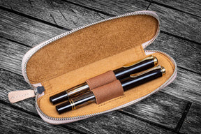 Galen Leather Co. Zippered Duo Slim Pen Case for 2 Pens - Undyed Leather