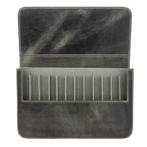 Galen Leather Co. Magnum Opus 12 Slot Magnetic Hard Pen Case - Crazy Horse Smoky Grey