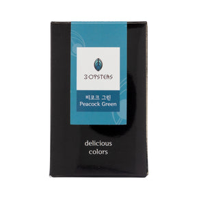 Turquoise green fountain pen ink from 3Oysters ink, made in Seoul, South Korea. these inks are designed for fountain pens. the ink is water based using ionized water and  dye-based colors. the colors are rich and deep with low sheen and shading. These inks are for wordsmithing, hand lettering, writing, calligraphy, drawing, and art.    Not waterproof